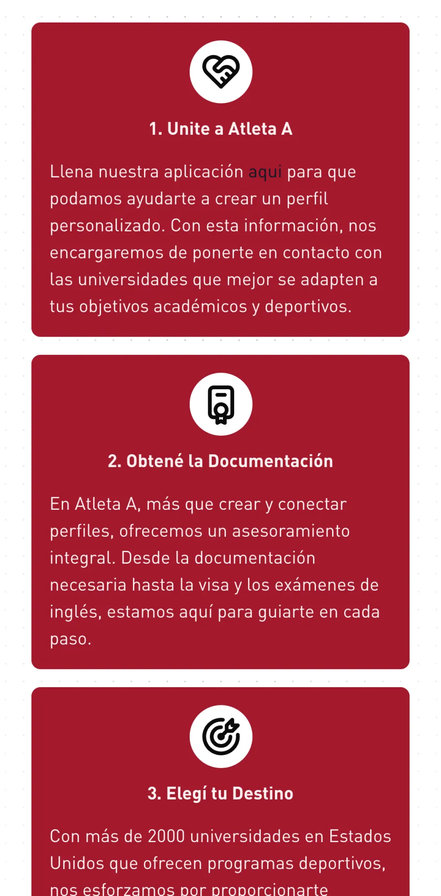 Atleta A on mobile, screen 2