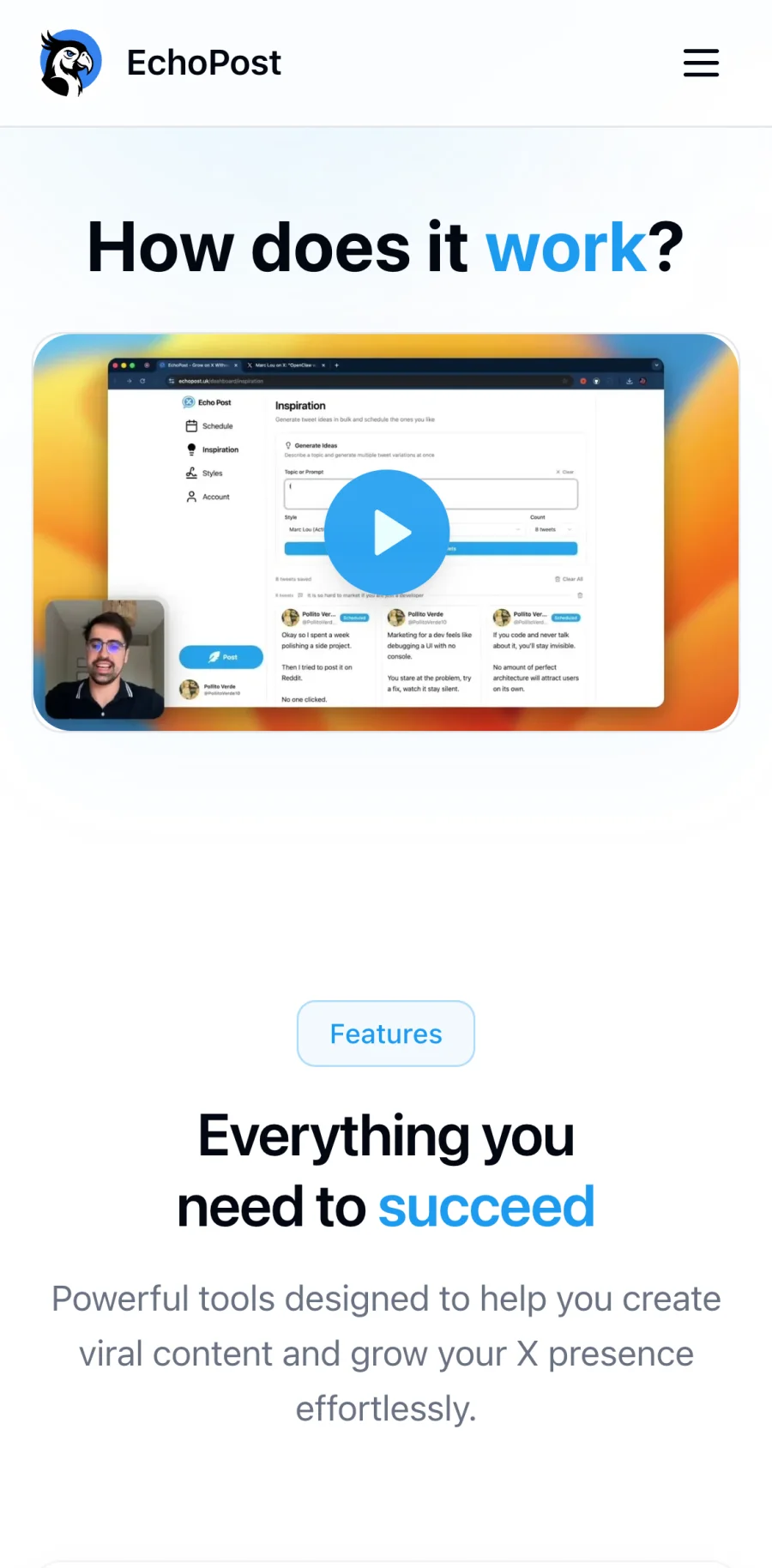 EchoPost on mobile, screen 2